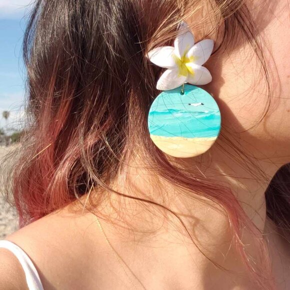 Handmade Plumeria Beach View Earrings - Picture 6 of 6